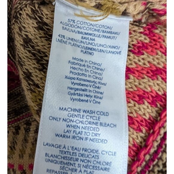 Chaps Fair Isle Cardigan Womens Size Large Pink Southwestern Boho Open Sweater - Picture 4 of 8